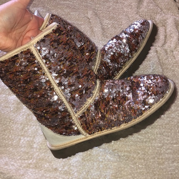 UGG Shoes - UGG Brown/Gold Sequin Boots, size 8.